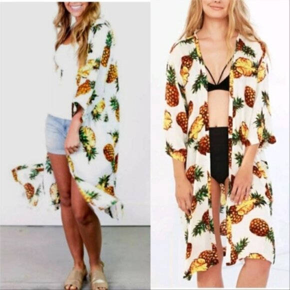 BOHO DOLLZ Pineapple Kimono / coverup top wrap - Picture 1 of 4